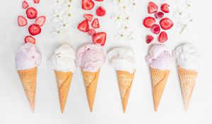 Preview wallpaper ice cream, strawberries, flowers, berries