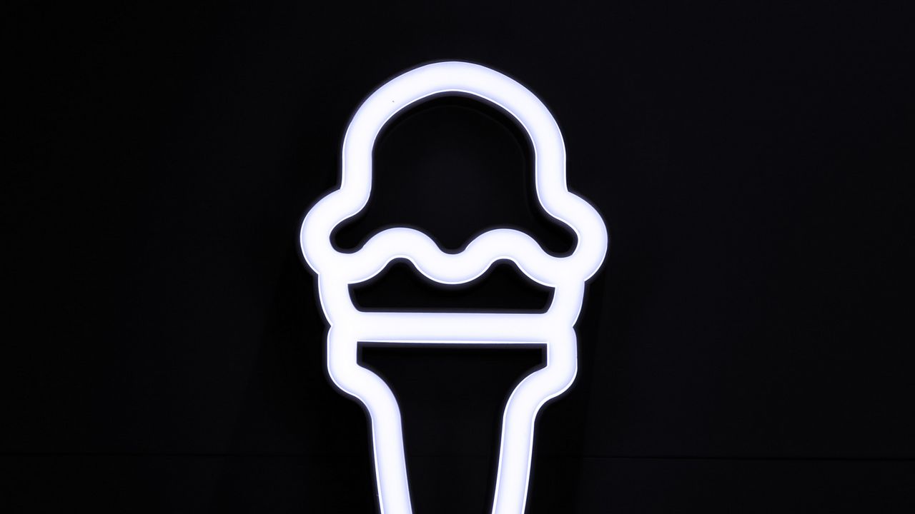Wallpaper ice cream, symbol, neon, minimalism, black