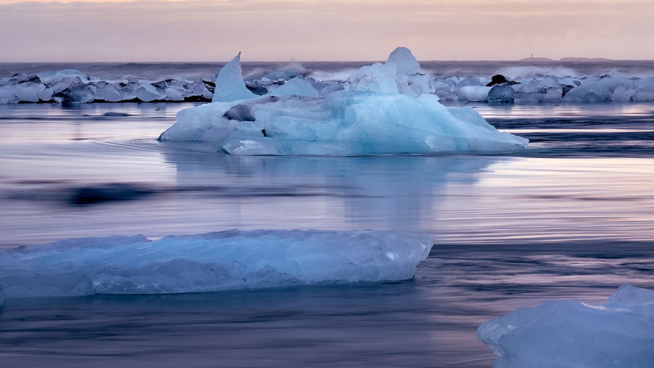 Wallpaper ice floe, ice, water, horizon
