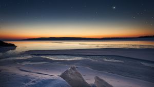 Preview wallpaper ice, floe, sunset, sky, starry sky