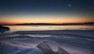 Preview wallpaper ice, floe, sunset, sky, starry sky