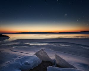 Preview wallpaper ice, floe, sunset, sky, starry sky