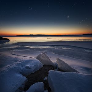 Preview wallpaper ice, floe, sunset, sky, starry sky
