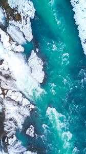 Preview wallpaper ice floes, ice, aerial view, waterfall, iceland