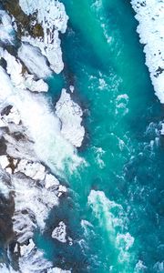 Preview wallpaper ice floes, ice, aerial view, waterfall, iceland