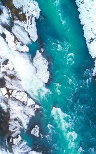 Preview wallpaper ice floes, ice, aerial view, waterfall, iceland