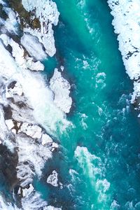 Preview wallpaper ice floes, ice, aerial view, waterfall, iceland