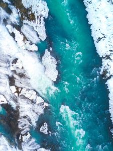 Preview wallpaper ice floes, ice, aerial view, waterfall, iceland