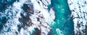 Preview wallpaper ice floes, ice, aerial view, waterfall, iceland