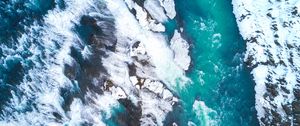 Preview wallpaper ice floes, ice, aerial view, waterfall, iceland