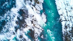 Preview wallpaper ice floes, ice, aerial view, waterfall, iceland