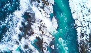 Preview wallpaper ice floes, ice, aerial view, waterfall, iceland