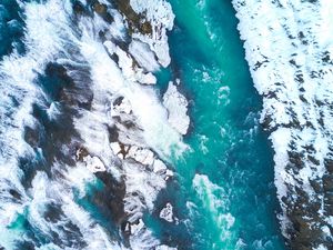 Preview wallpaper ice floes, ice, aerial view, waterfall, iceland