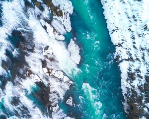 Preview wallpaper ice floes, ice, aerial view, waterfall, iceland