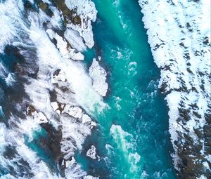 Preview wallpaper ice floes, ice, aerial view, waterfall, iceland