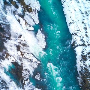 Preview wallpaper ice floes, ice, aerial view, waterfall, iceland