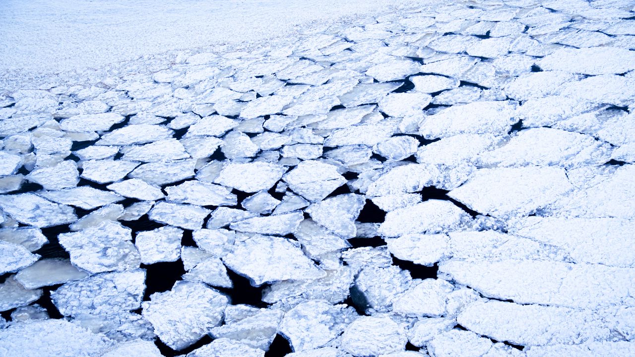 Wallpaper ice, fragments, snow, river, winter, white