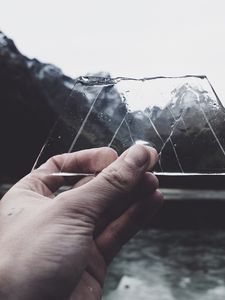 Preview wallpaper ice, hand, mountains, lake