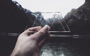 Preview wallpaper ice, hand, mountains, lake