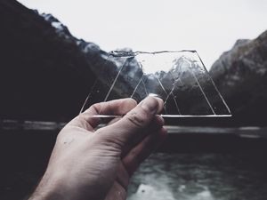 Preview wallpaper ice, hand, mountains, lake