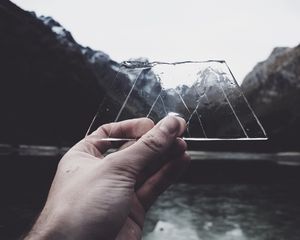 Preview wallpaper ice, hand, mountains, lake