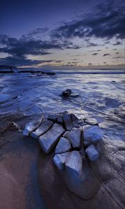 Preview wallpaper ice, ice floes, stones, horizon, sky