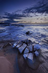 Preview wallpaper ice, ice floes, stones, horizon, sky