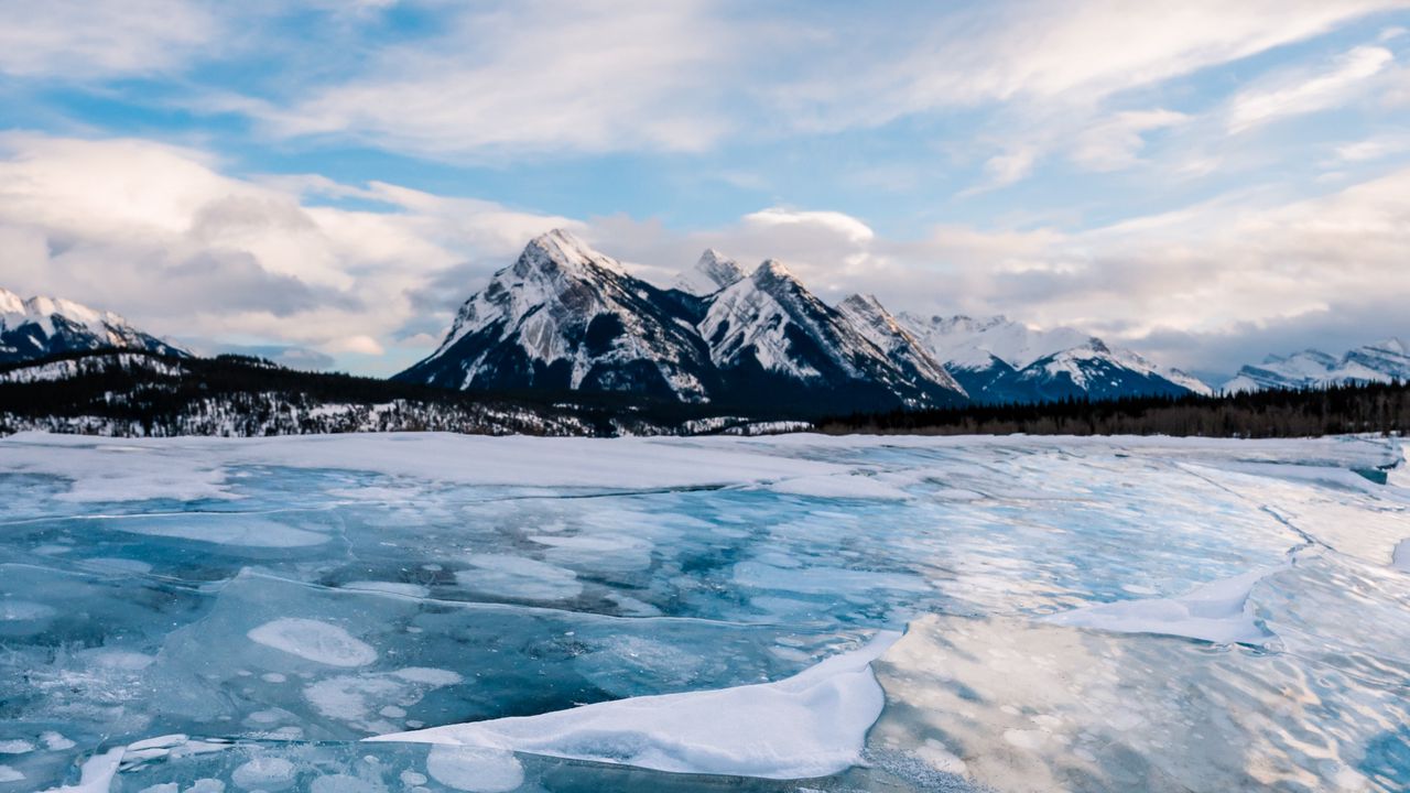 Wallpaper ice, lake, mountains, winter, landscape