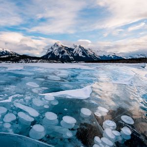 Preview wallpaper ice, lake, mountains, winter, landscape