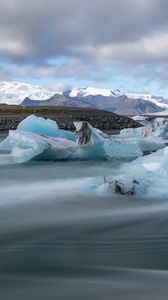 Preview wallpaper ice, lake, shore, mountains, nature