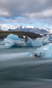 Preview wallpaper ice, lake, shore, mountains, nature