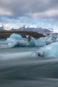 Preview wallpaper ice, lake, shore, mountains, nature