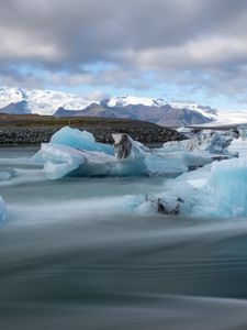 Preview wallpaper ice, lake, shore, mountains, nature