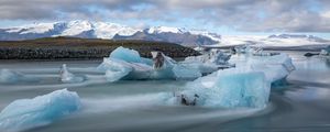 Preview wallpaper ice, lake, shore, mountains, nature