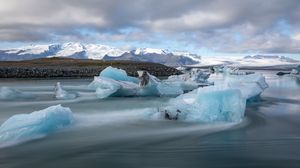 Preview wallpaper ice, lake, shore, mountains, nature