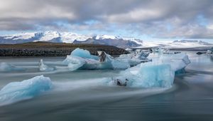 Preview wallpaper ice, lake, shore, mountains, nature