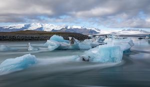 Preview wallpaper ice, lake, shore, mountains, nature