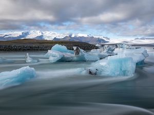 Preview wallpaper ice, lake, shore, mountains, nature