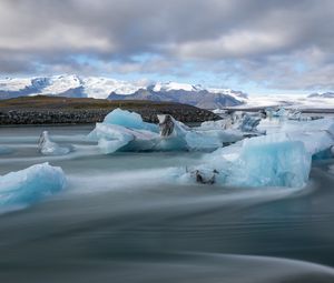 Preview wallpaper ice, lake, shore, mountains, nature