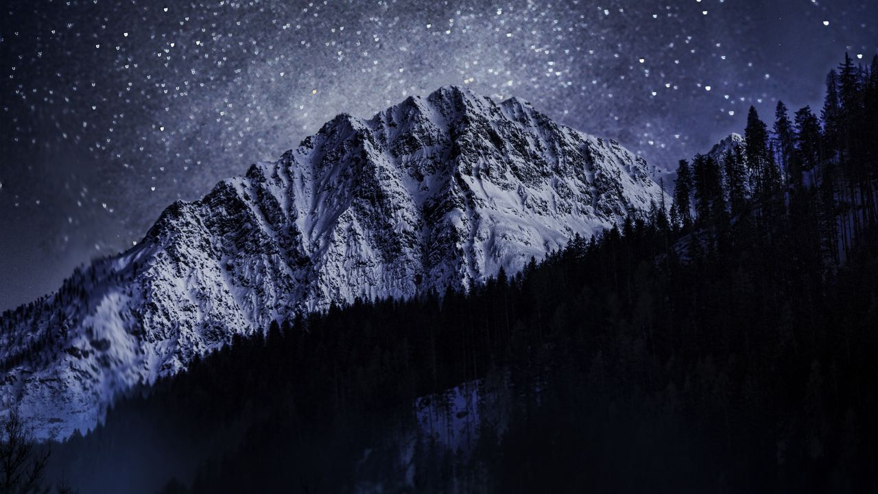 Wallpaper ice, mountain, snow, forest, night, winter hd, picture, image