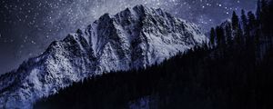 Preview wallpaper ice, mountain, snow, forest, night, winter