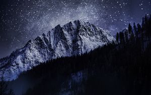 Preview wallpaper ice, mountain, snow, forest, night, winter