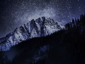 Preview wallpaper ice, mountain, snow, forest, night, winter