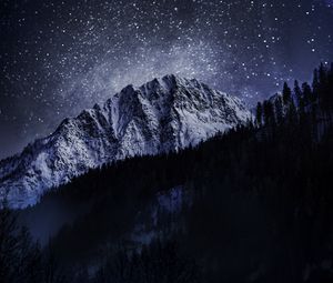 Preview wallpaper ice, mountain, snow, forest, night, winter