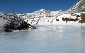 Preview wallpaper ice, river, mountains, shine, held down