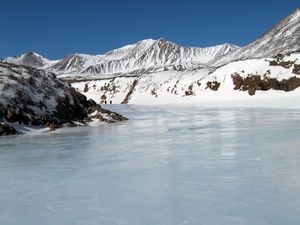 Preview wallpaper ice, river, mountains, shine, held down