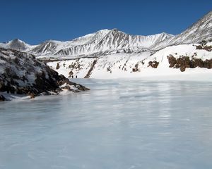 Preview wallpaper ice, river, mountains, shine, held down