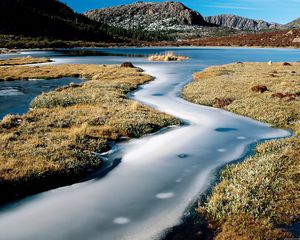 Preview wallpaper ice, river, water, grass, stones, australia