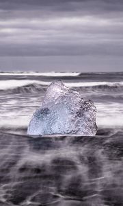 Preview wallpaper ice, rock, sea, waves, clouds