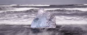 Preview wallpaper ice, rock, sea, waves, clouds